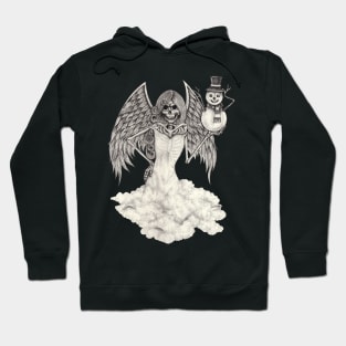 Fantasy surreal skull angel with snowman. Hoodie